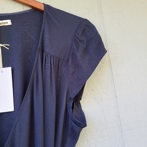 Reformation 1X Chamomile Wrap Dress Navy Blue Plus Size Solid - Picture 7 of 14
